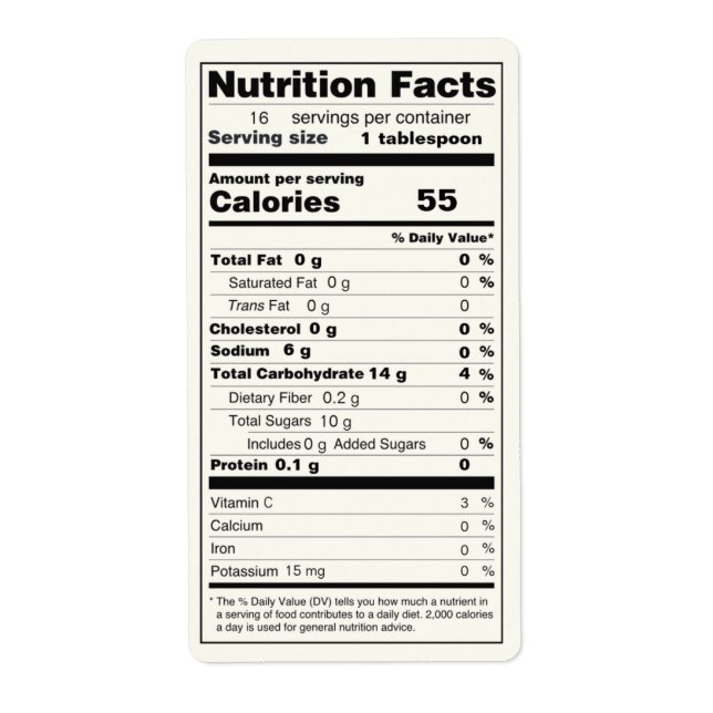 Jar der Jelly Nutrition Facts Label mit halber Pin (Vorne)