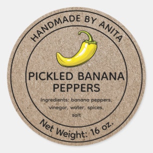 Jar Label Kraft gepickte Bananen-Paprikaschoten Runder Aufkleber