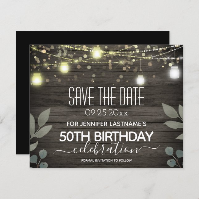 Jar Light 50. Geburtstag Save the Date Budget (Vorne/Hinten)