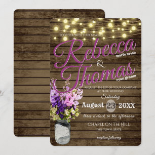 Jar von Delphäen und Lichtern Rustikale Hochzeit Einladung