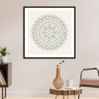 Jardin Floral Mandala Art Print - Türkis