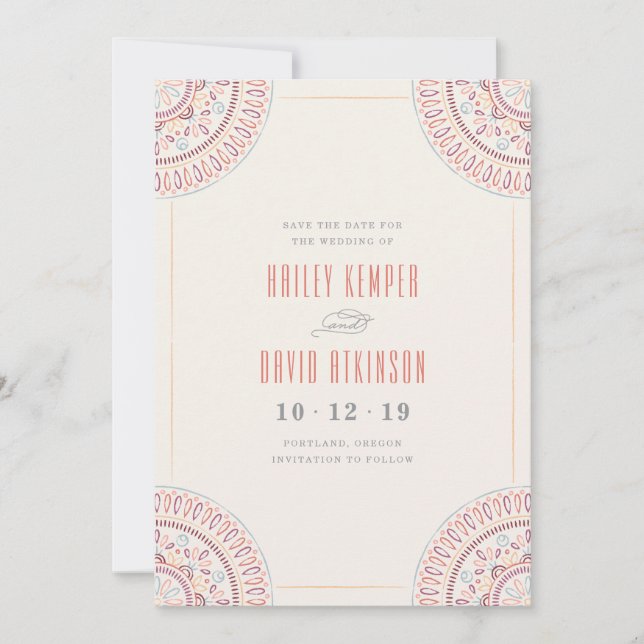 Jardin Mandala Save the Date Card - Coral (Vorderseite)