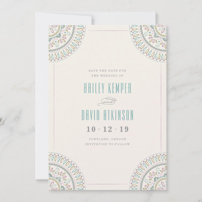 Jardin Mandala Save the Date Card - Türkis (Vorderseite)