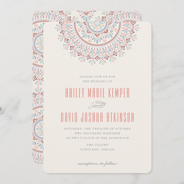 Jardin Mandala Wedding Invitation - Lachs Einladung (Vorne/Hinten)