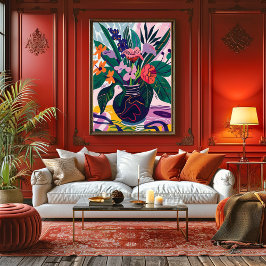 Jarrón con Flores: Arte Favista Estilo Matisse. Leinwanddruck