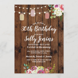 Jars Birthday Party Rustic Wood Floral Einladung