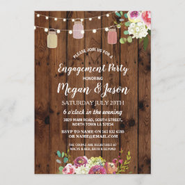 Jars Engagement Party Rustic Wood Floral Einladung