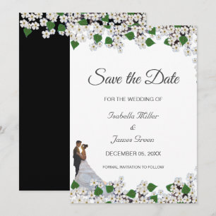 Jasmin auf Schwarz-Weiß-Hochzeits-Save-the-Date-Ka Karte