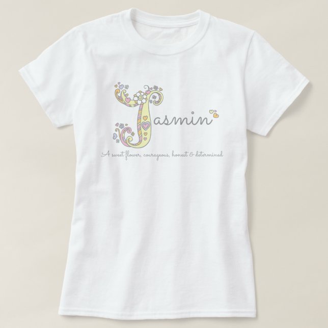 Jasmin Girls J Name bedeutet Monogramm T T-Shirt (Design vorne)
