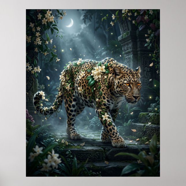 Jasmin Leopard Mond Blüte Poster (Vorne)