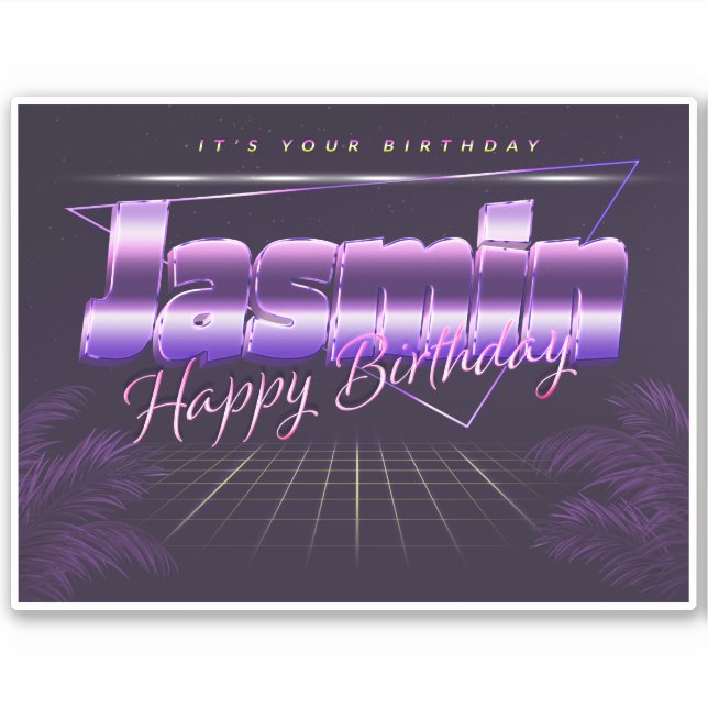 Jasmin Name Vorname lila retro Sticker Geburtstag (Vorderseite)