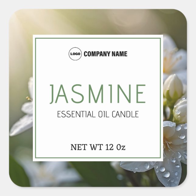 Jasmin Scent Candle Label Quadratischer Aufkleber (Vorderseite)