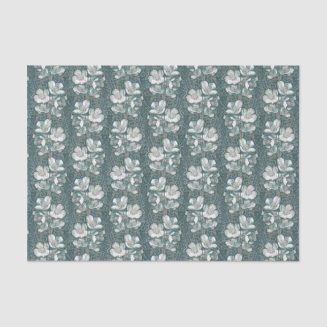 Jasmine Bloom Vintage Blume Blumenmuster Grau Seidenpapier (Vorderseite)