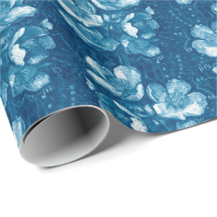 Jasmine Bloom Vintage Blumen Florales Muster Blau Geschenkpapier