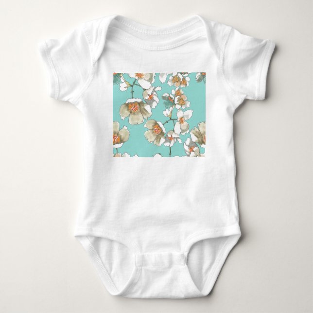 Jasmine-Blume: Wasserfarbe Türkis Baby Strampler (Vorderseite)