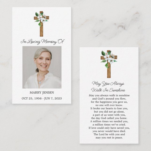 Jasmine Cross Memorial Photo Funeral Prayer Card Visitenkarte (Vorne/Hinten)