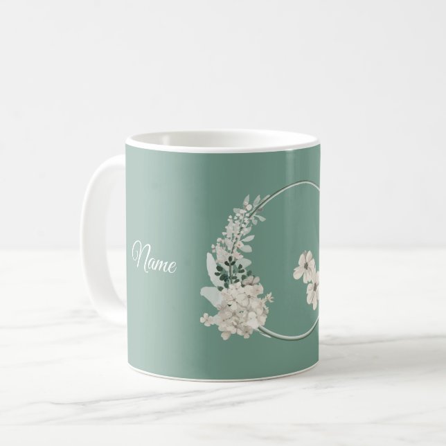 Jasmine Floral Green Geometric Wedding Party Kaffeetasse (Vorderseite Links)