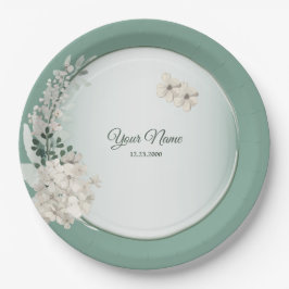 Jasmine Floral Green Geometric Wedding Party Pappteller