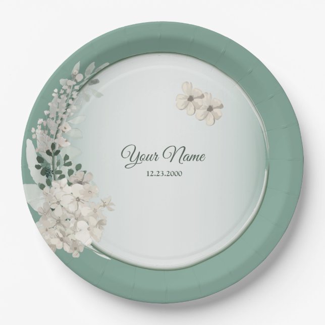 Jasmine Floral Green Geometric Wedding Party Pappteller (Vorderseite)