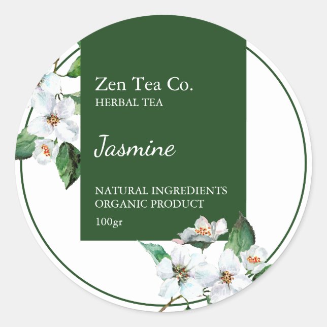 Jasmine Herbal Tea Business Label Runder Aufkleber (Vorderseite)