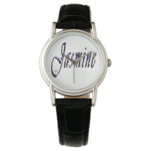 Jasmine, Name, Logo, Ladys Black Leather Watch. Armbanduhr