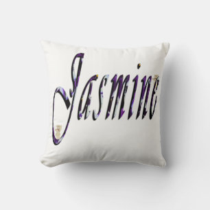 Jasmine, Name, Logo, weißes Kissen. Kissen