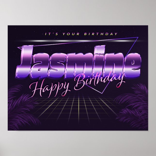 Jasmine Name Vorname lila retro Poster Geburtstag (Vorne)