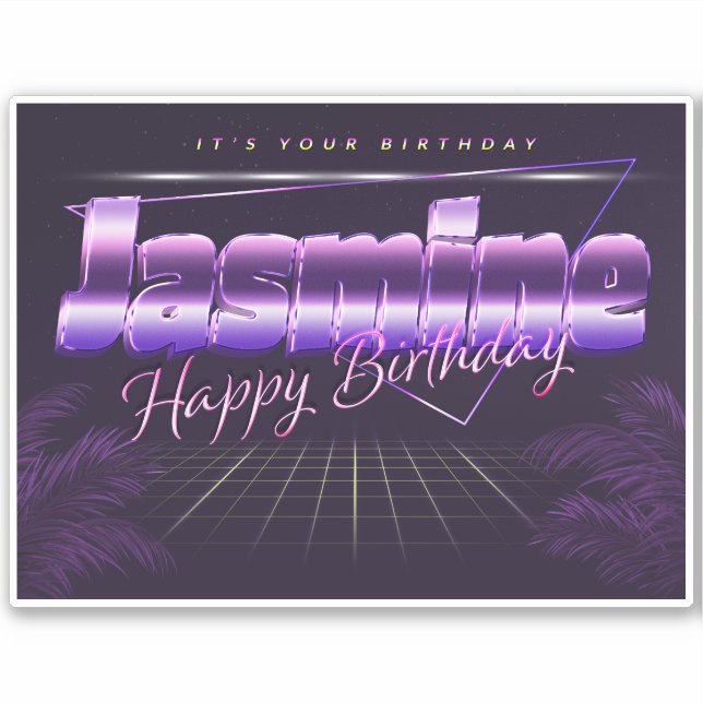 Jasmine Name Vorname lila retro Sticker Geburtstag (Vorderseite)