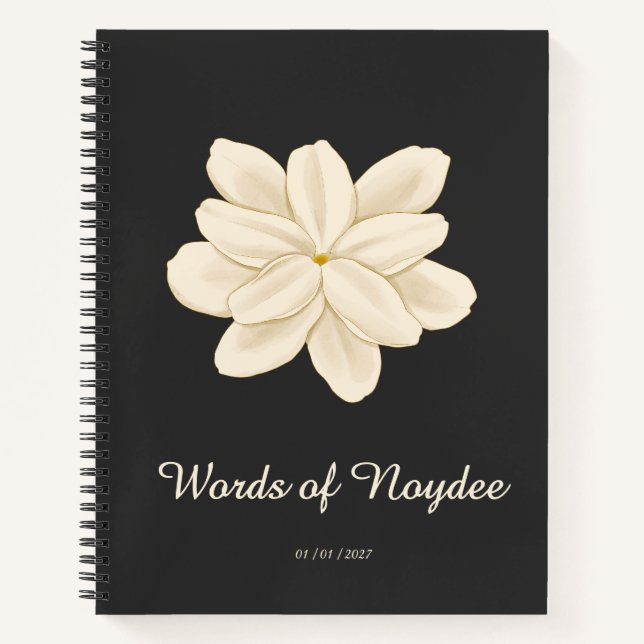 Jasmine White Flower Eleganter Name Notizbuch (Vorderseite)