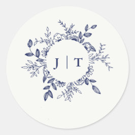 Jasminum Sambac mit Navy Blue Wedding Runder Aufkleber