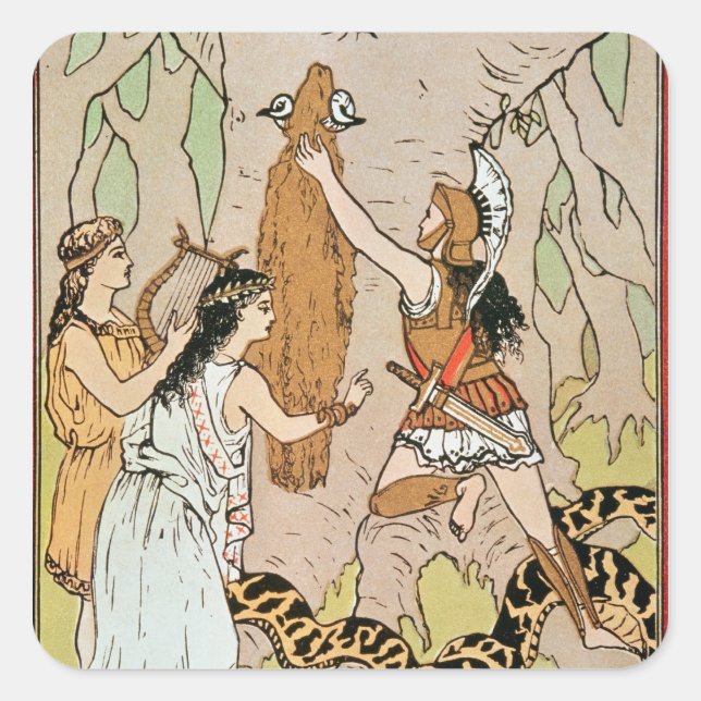 Jason ergreift die Goldene Fleece Quadratischer Aufkleber (Vorderseite)