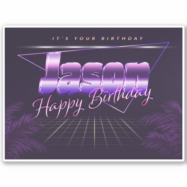 Jason Name Vorname lila retro Sticker Geburtstag (Vorderseite)