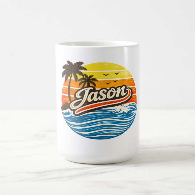 Jason Retro-Sonnenuntergangs-Name-Design Kaffeetasse (Mittel)