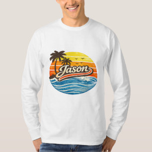 Jason Retro-Sonnenuntergangs-Name-Design T-Shirt