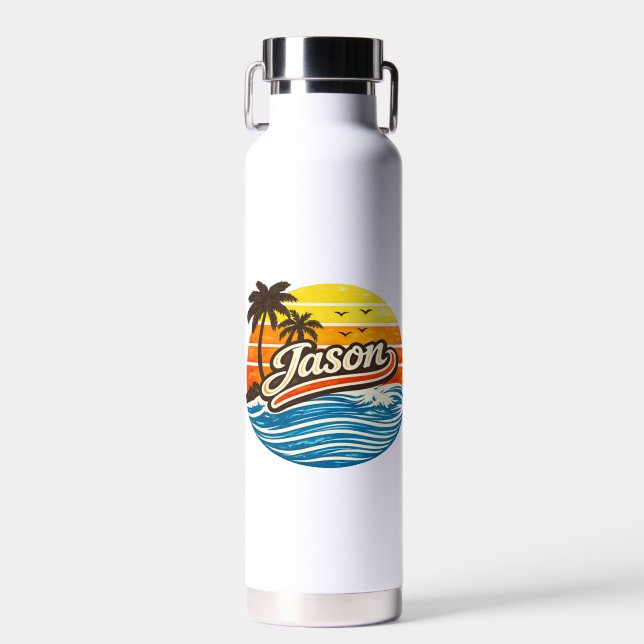 Jason Retro-Sonnenuntergangs-Name-Design Trinkflasche (Vorne)