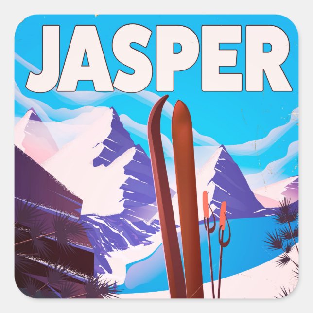 Jasper Alberta Canada Reiseplakat Quadratischer Aufkleber (Vorderseite)