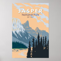 Jasper National Park Canada Travel Art Vintag