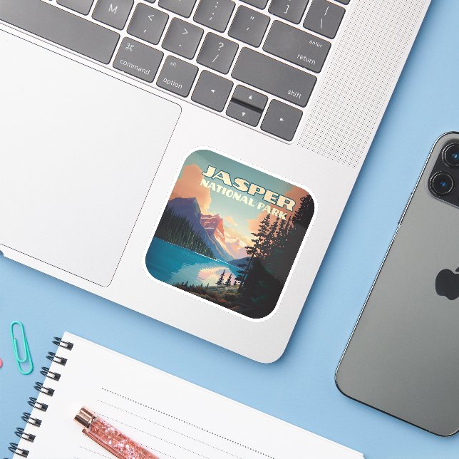 Jasper Nationalpark Alberta Canada Rockies Retro Aufkleber (Laptop mit iPhone)