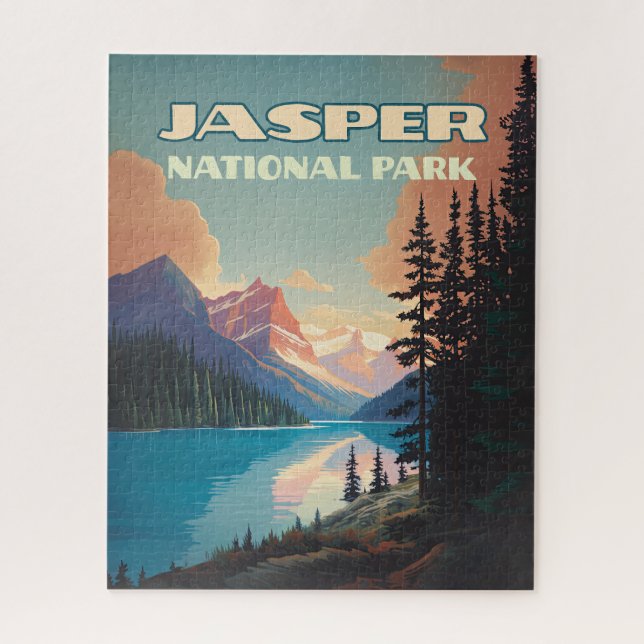 Jasper Nationalpark Alberta Canada Rockies Retro Puzzle (Vertikal)