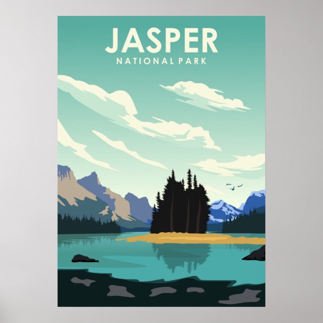 Jasper Nationalpark Vintag Minimales Reiseplakat Poster (Vorne)