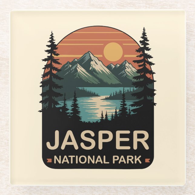 Jasper-Nationalpark Vintage-Bergdesign Glasuntersetzer (Vorderseite)
