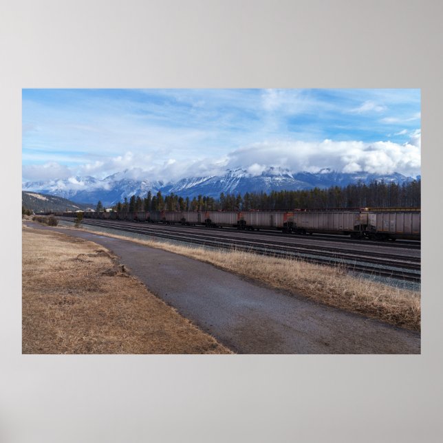 Jaspers Landschaftliche Eisenbahn- und Schneeberge Poster (Vorne)