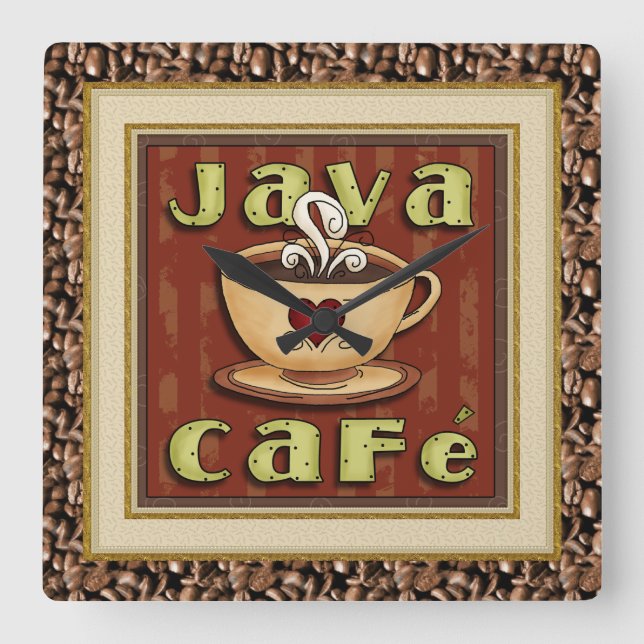 Java Café Kaffeemaschine Quadratische Wanduhr (Vorderseite)