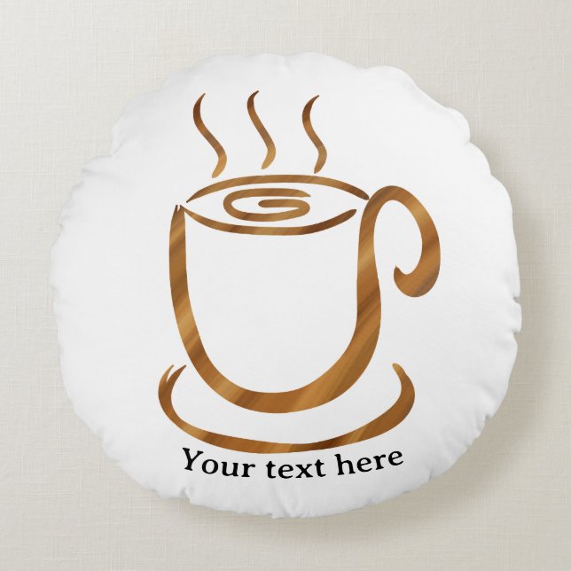 Java Dampfende Tasse | Hölzerner geschwungener Kaf Rundes Kissen (Vorderseite)