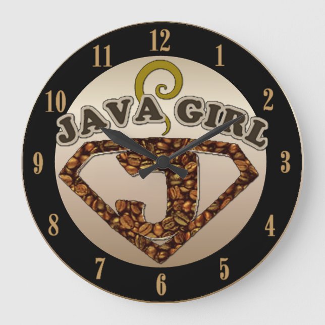 Java Girl Coffee Spaß Wall Clock Große Wanduhr (Vorderseite)