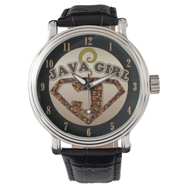Java Girl Coffee Spaß Wrist Watch Armbanduhr (Vorderseite)