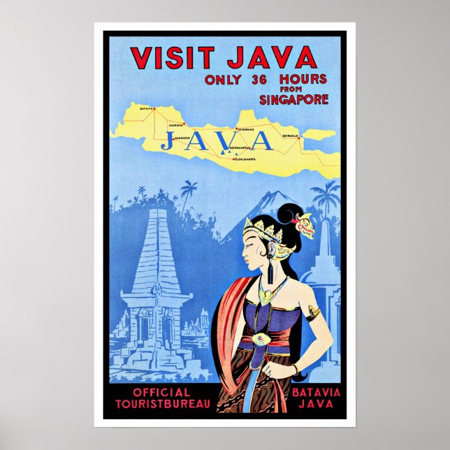 Java Indonesia von Singapur Vintag besuchen Poster (Vorne)