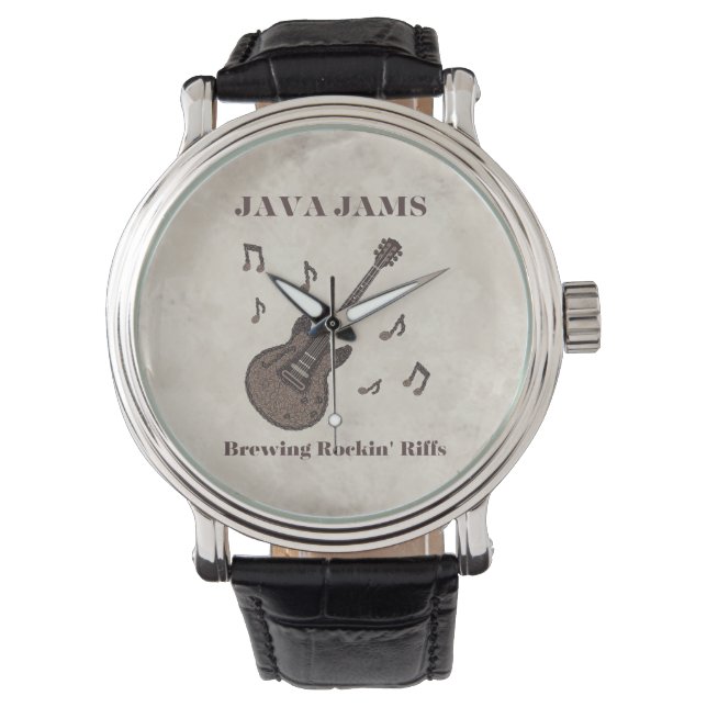 Java Jams-Brewing Rockin' Riffs-Kaffee-Gitarre- Armbanduhr (Vorderseite)