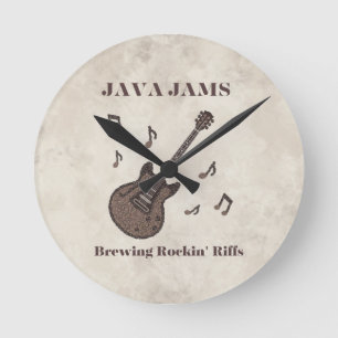 Java Jams-Brewing Rockin' Riffs-Kaffee-Gitarre- Runde Wanduhr