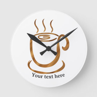 Java Steaming Cup | Wooden Curvy Coffee & Tea Runde Wanduhr